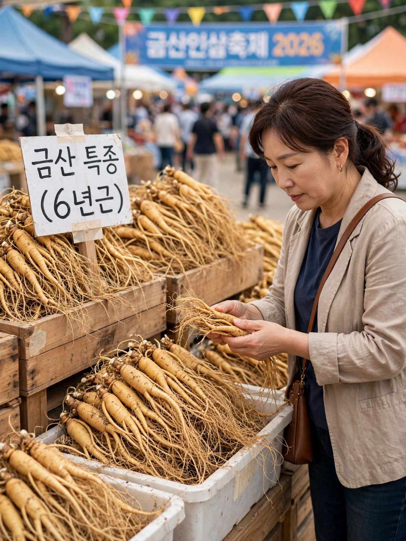 금산 인삼시장에서 수삼 고르는 방문객