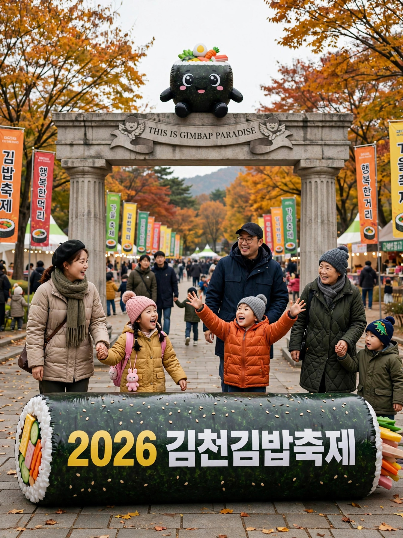 2026 김천김밥축제 대형 김밥 입구와 가족 나들이