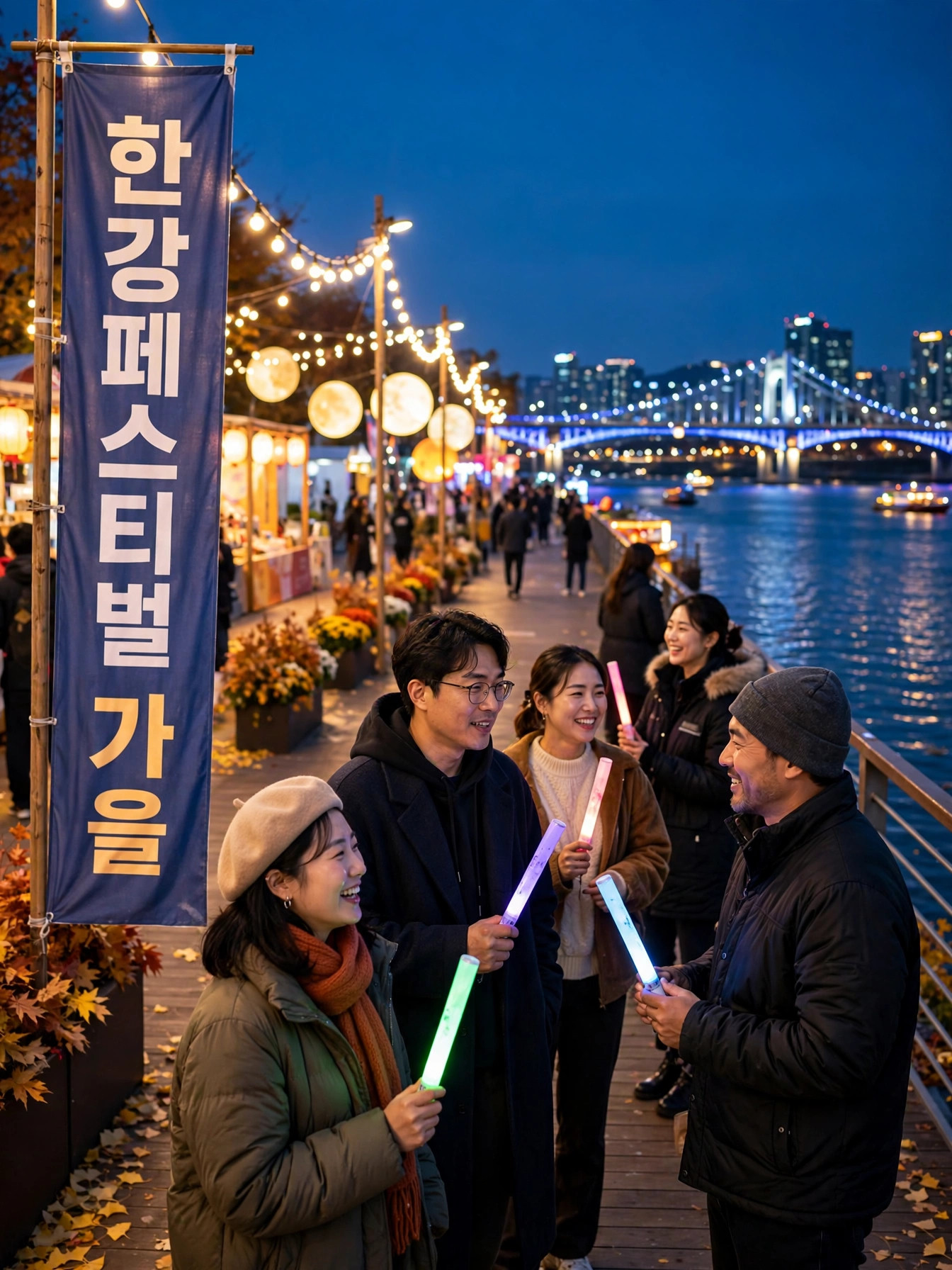야간 한강변 보드워크