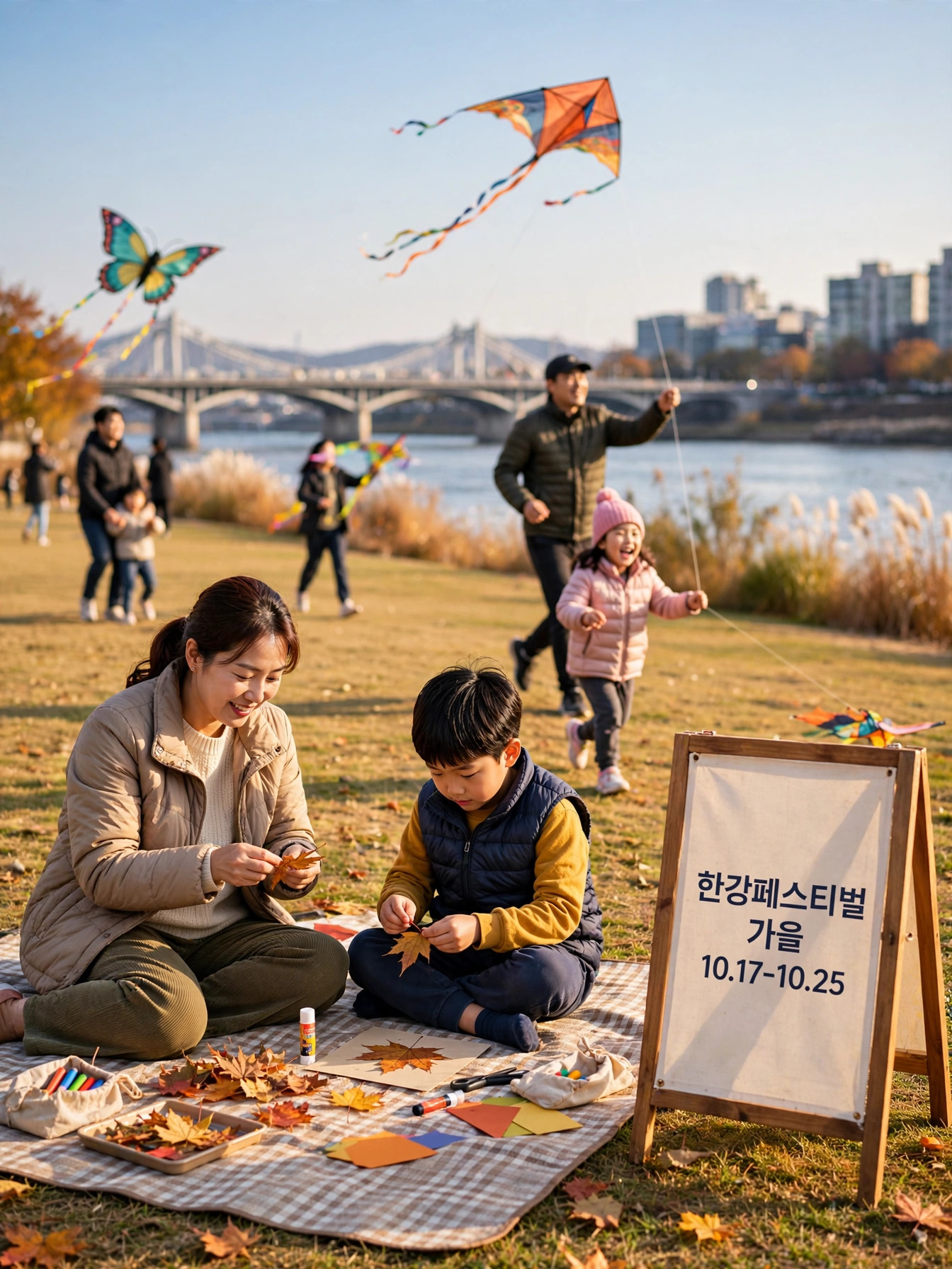 가을 하늘 아래 한강 잔디밭