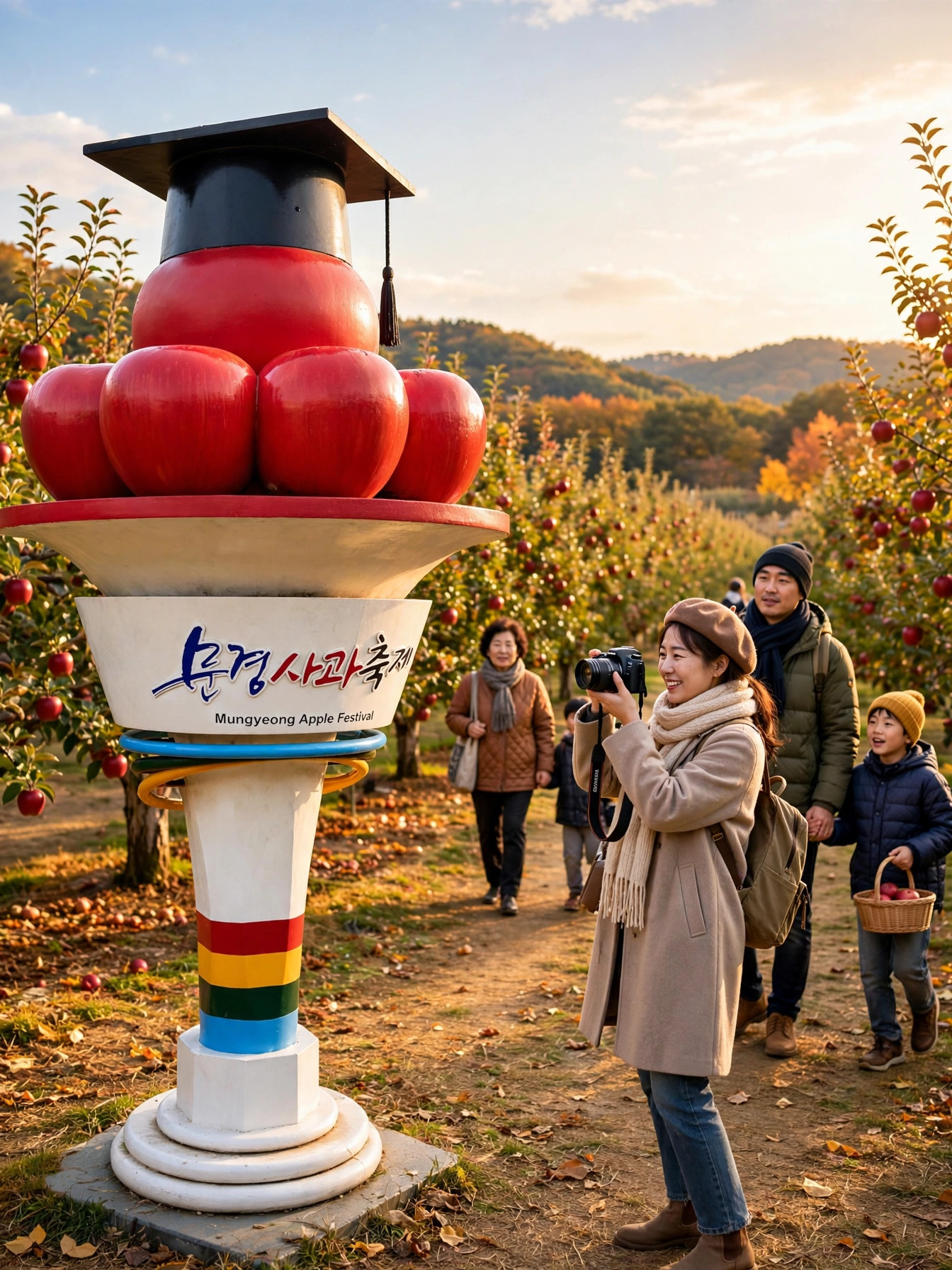 문경사과축제 과수원과 사과 축제 조형물