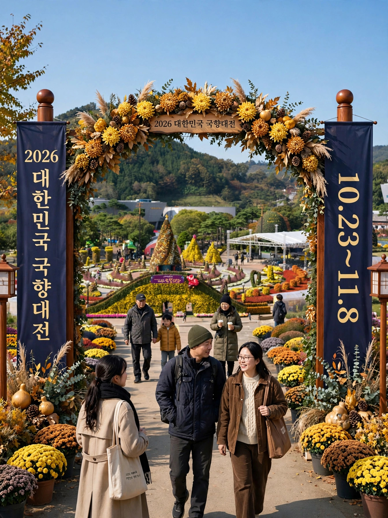 축제 입구 게이트와 현수막