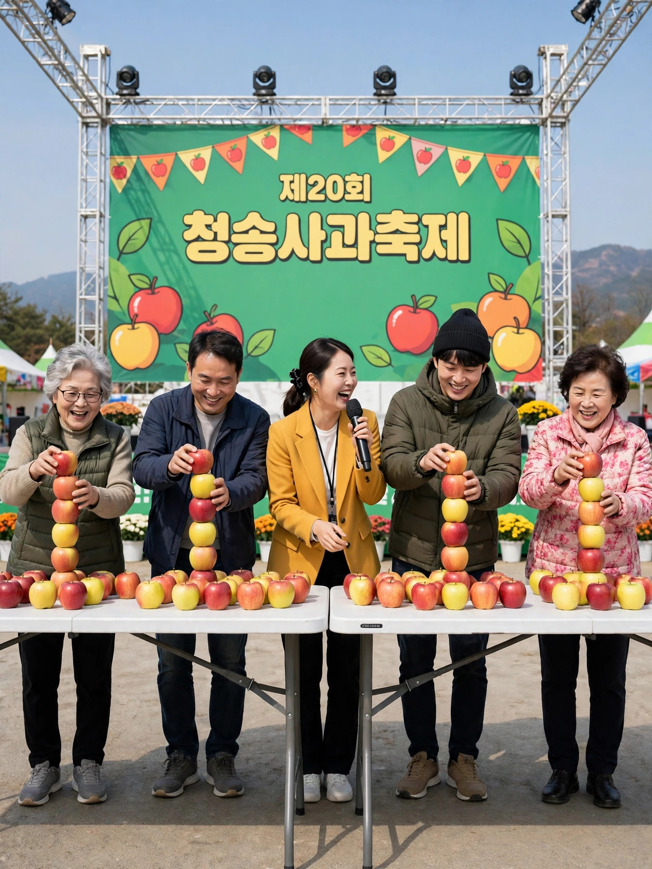 청송사과축제 사과 탑 쌓기 체험 무대
