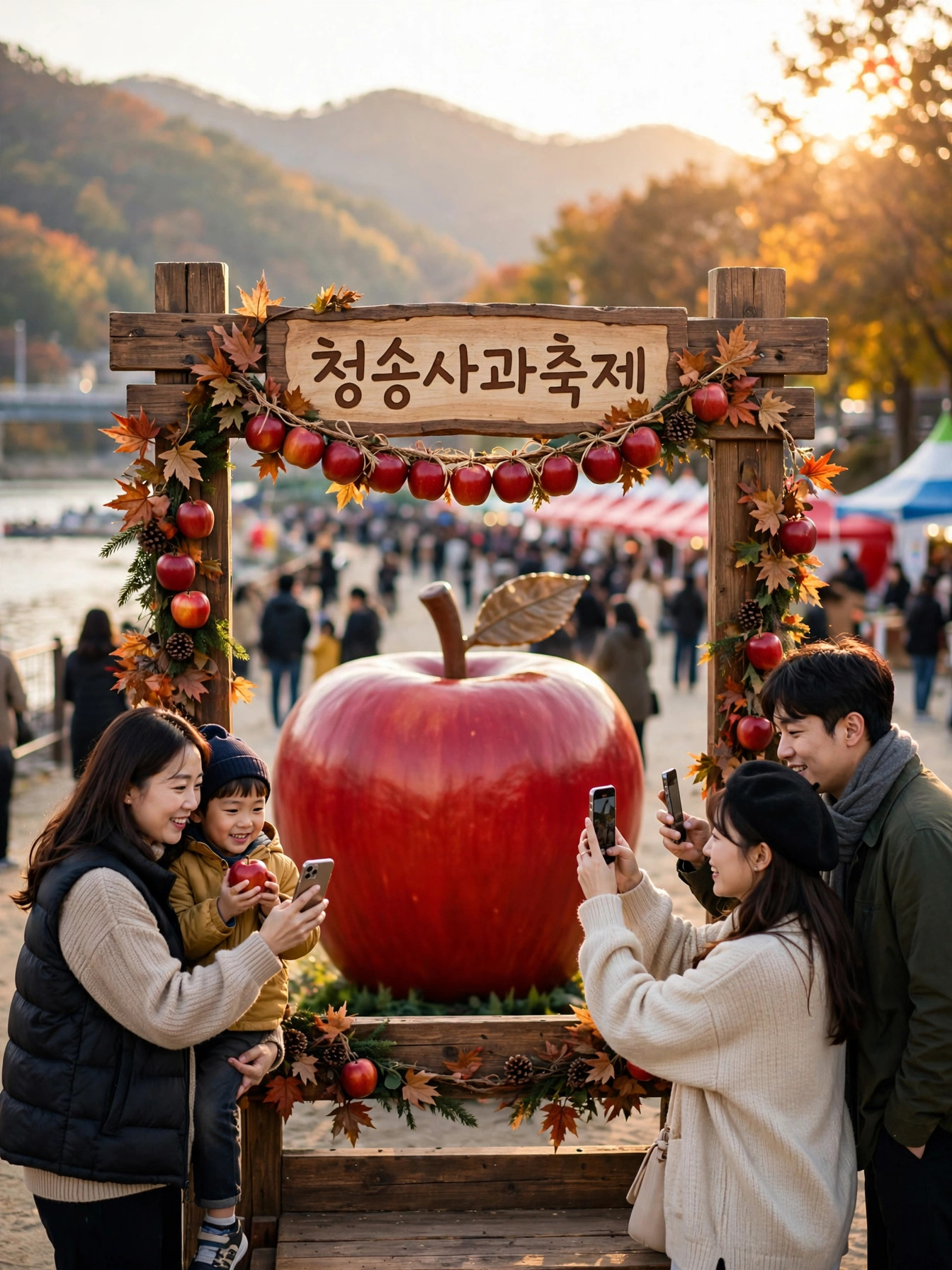 청송사과축제 포토존에서 인증샷 찍는 방문객