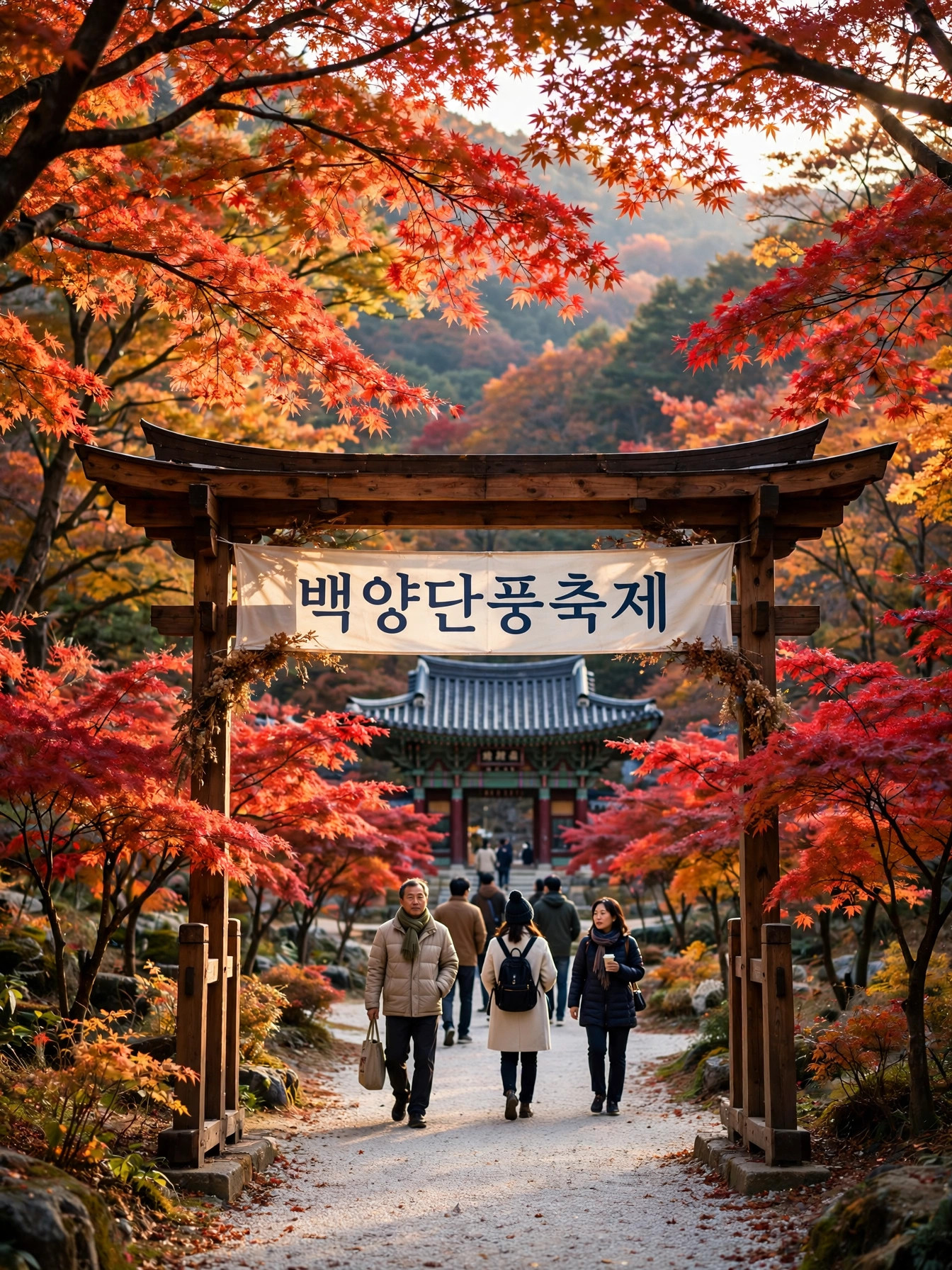 백양사 단풍길 입구의 백양단풍축제 환영 아치