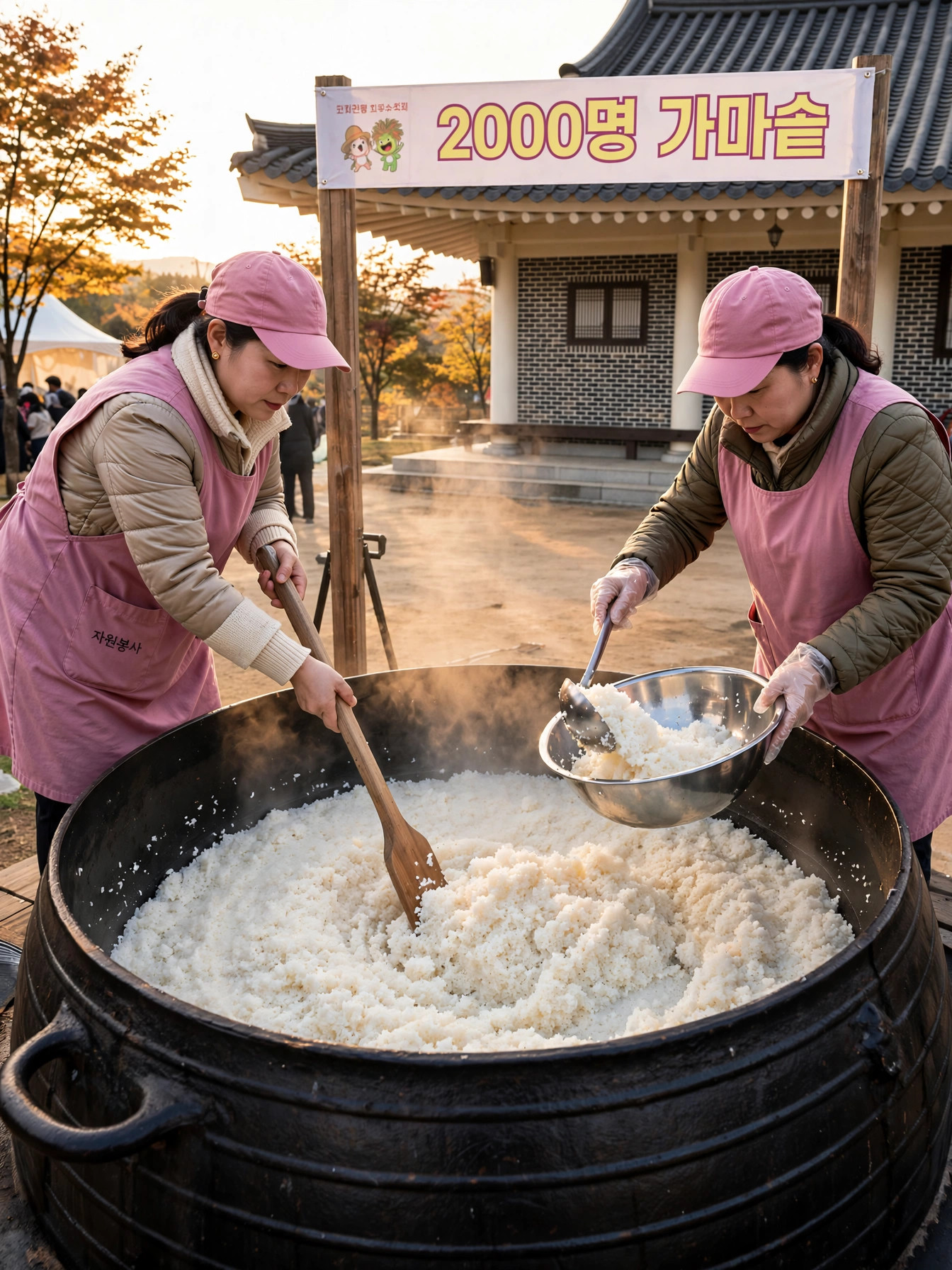가마솥에서 밥을 짓는 이천쌀문화축제 가마솥밥 시연