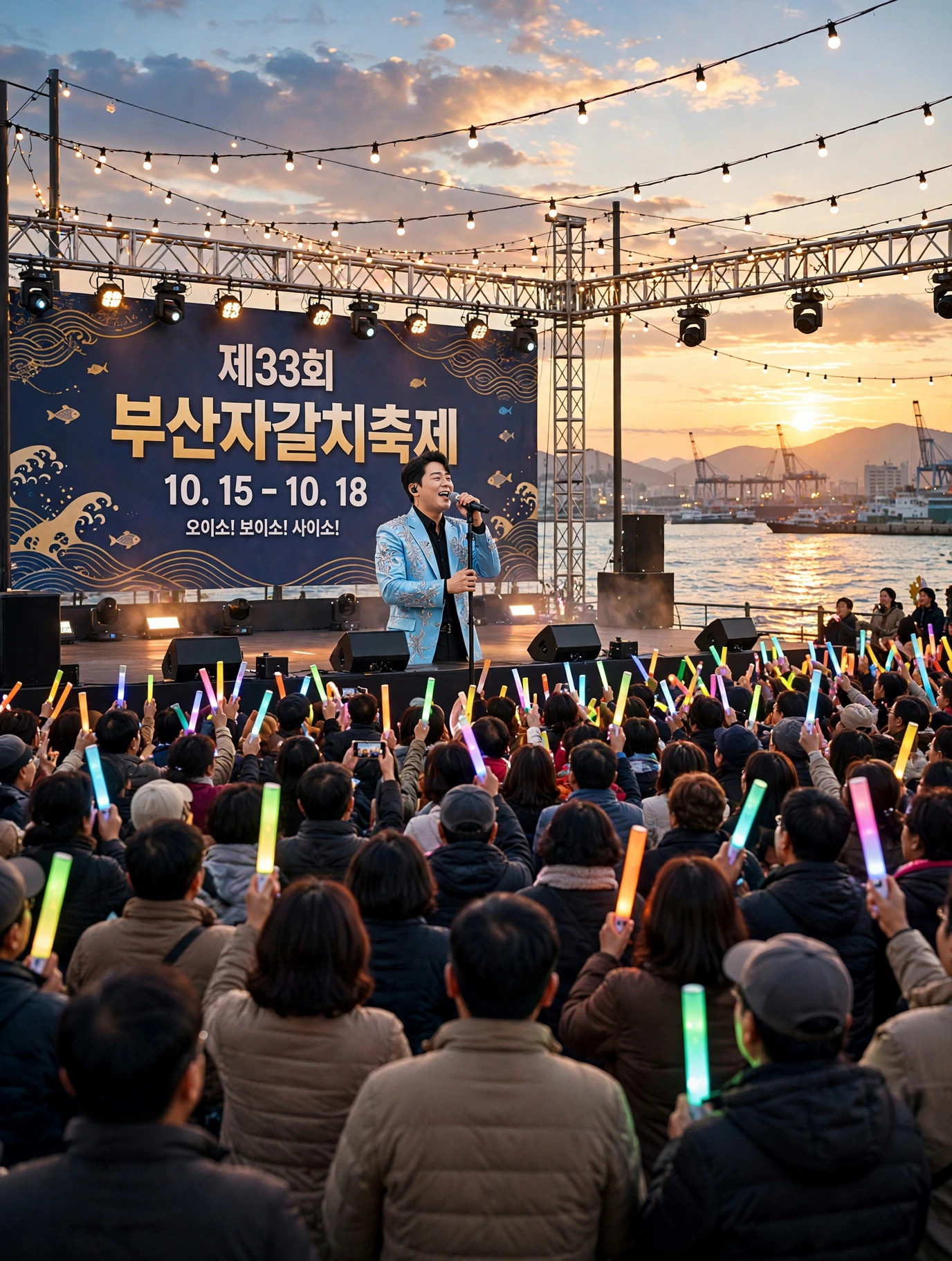남항 바다를 배경으로 한 해상공원 야외무대 공연