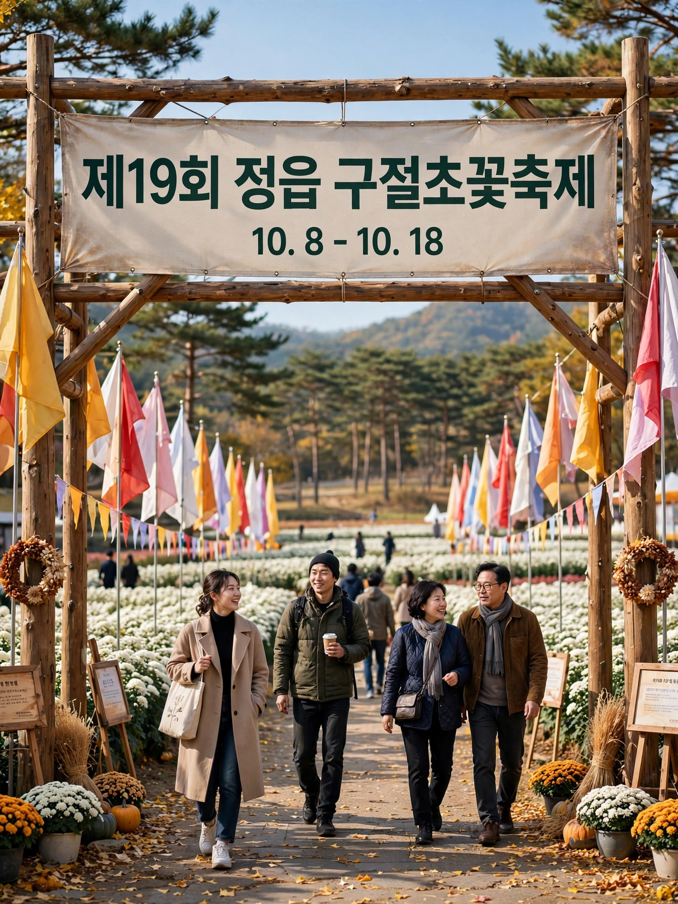 제19회 정읍 구절초꽃축제 입구 아치와 깃발