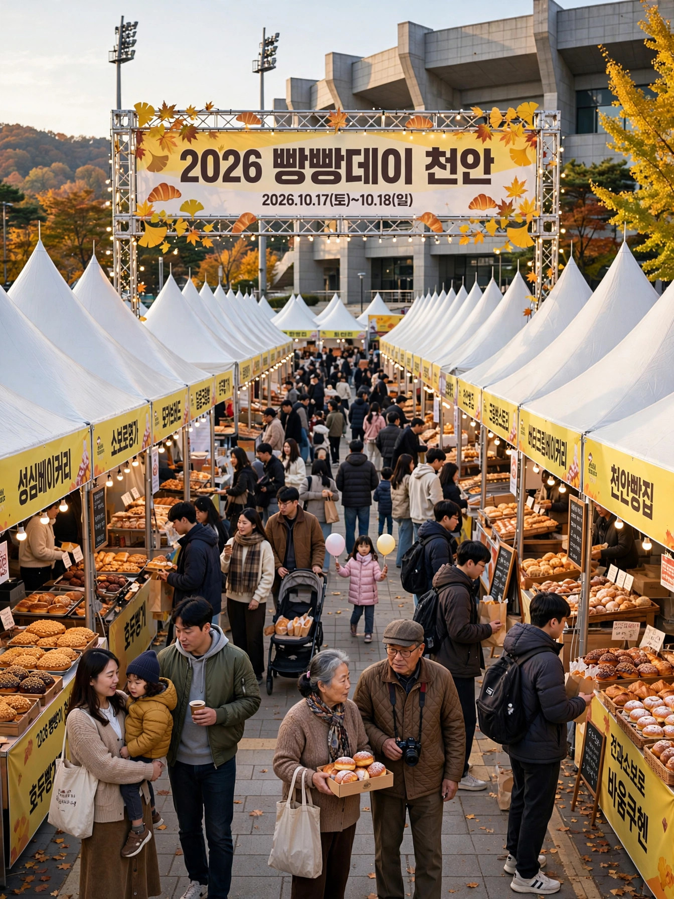 2026 빵빵데이 천안 입장 아치와 빵집 부스 전경