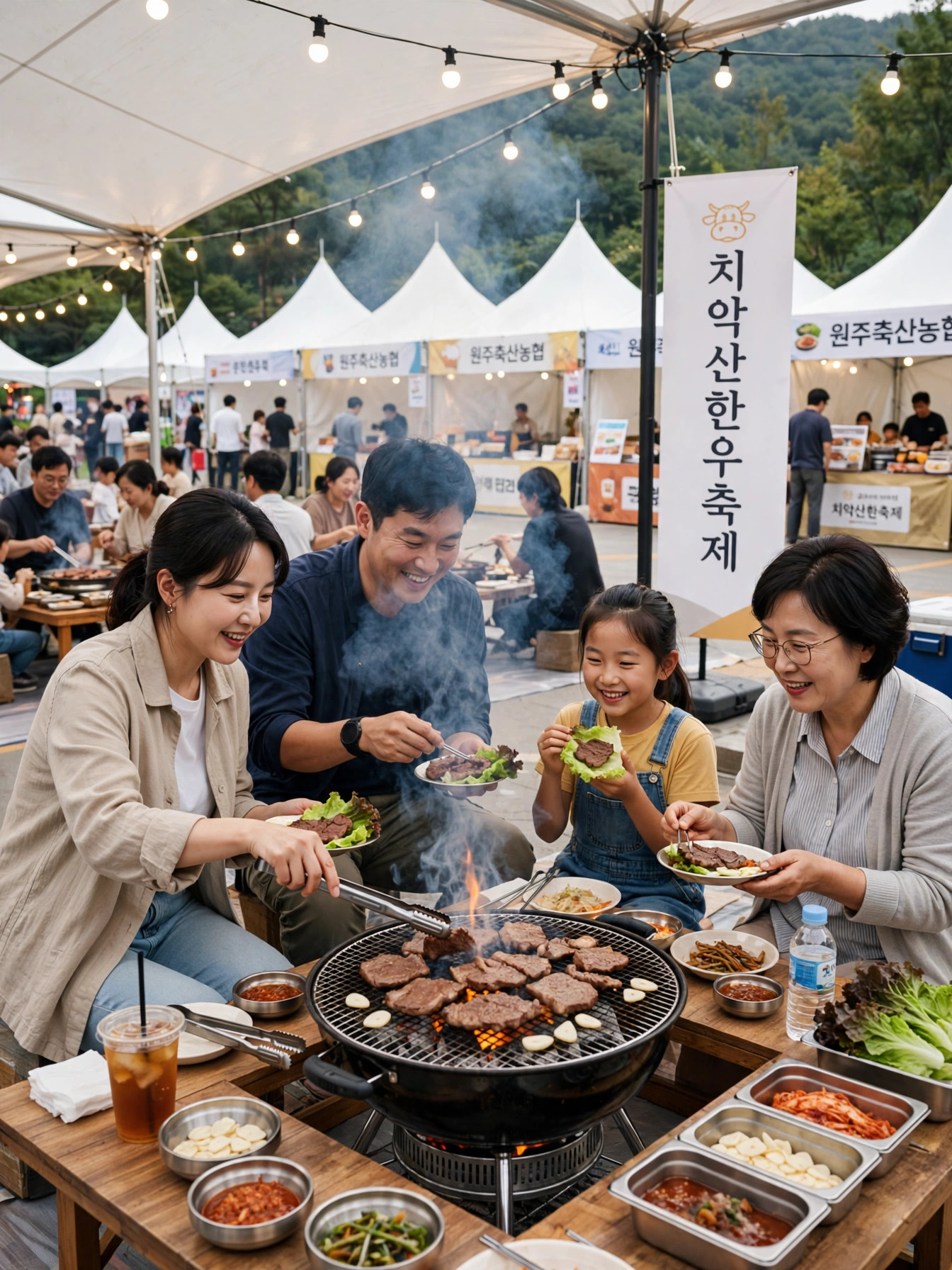 치악산한우축제 야외 숯불 구이장 전경