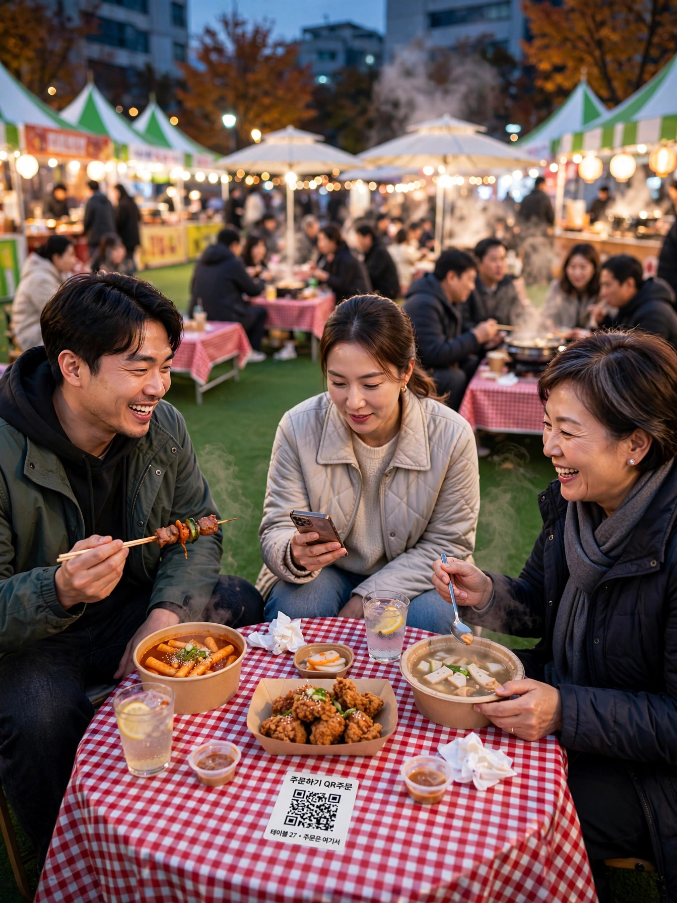 구미푸드페스티벌 QR 주문 테이블에서 식사하는 방문객