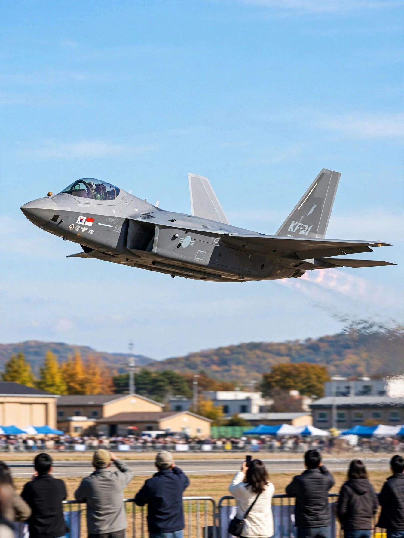 사천비행장 활주로 위 KF-21 시범비행
