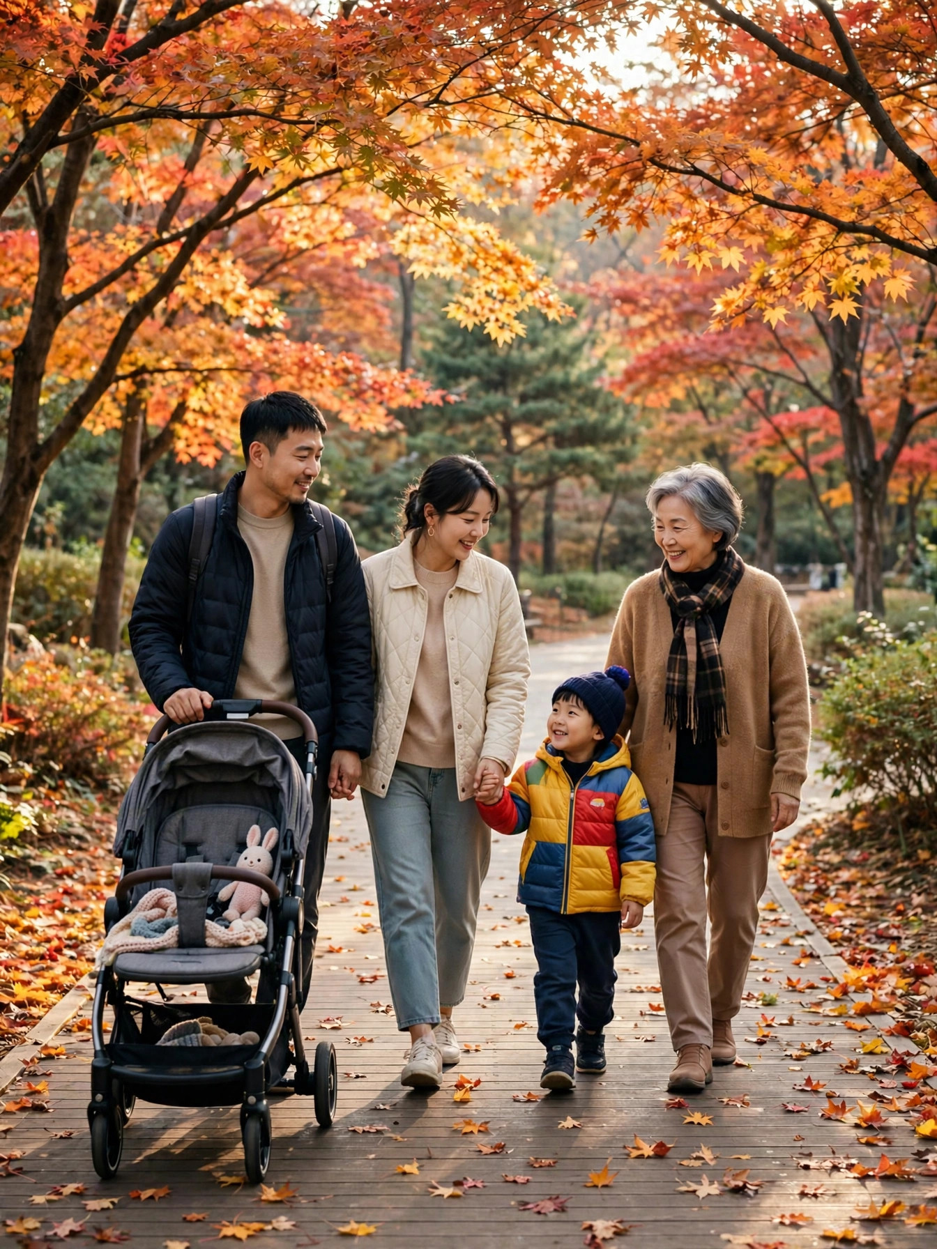 단풍길 데크를 걷는 가족