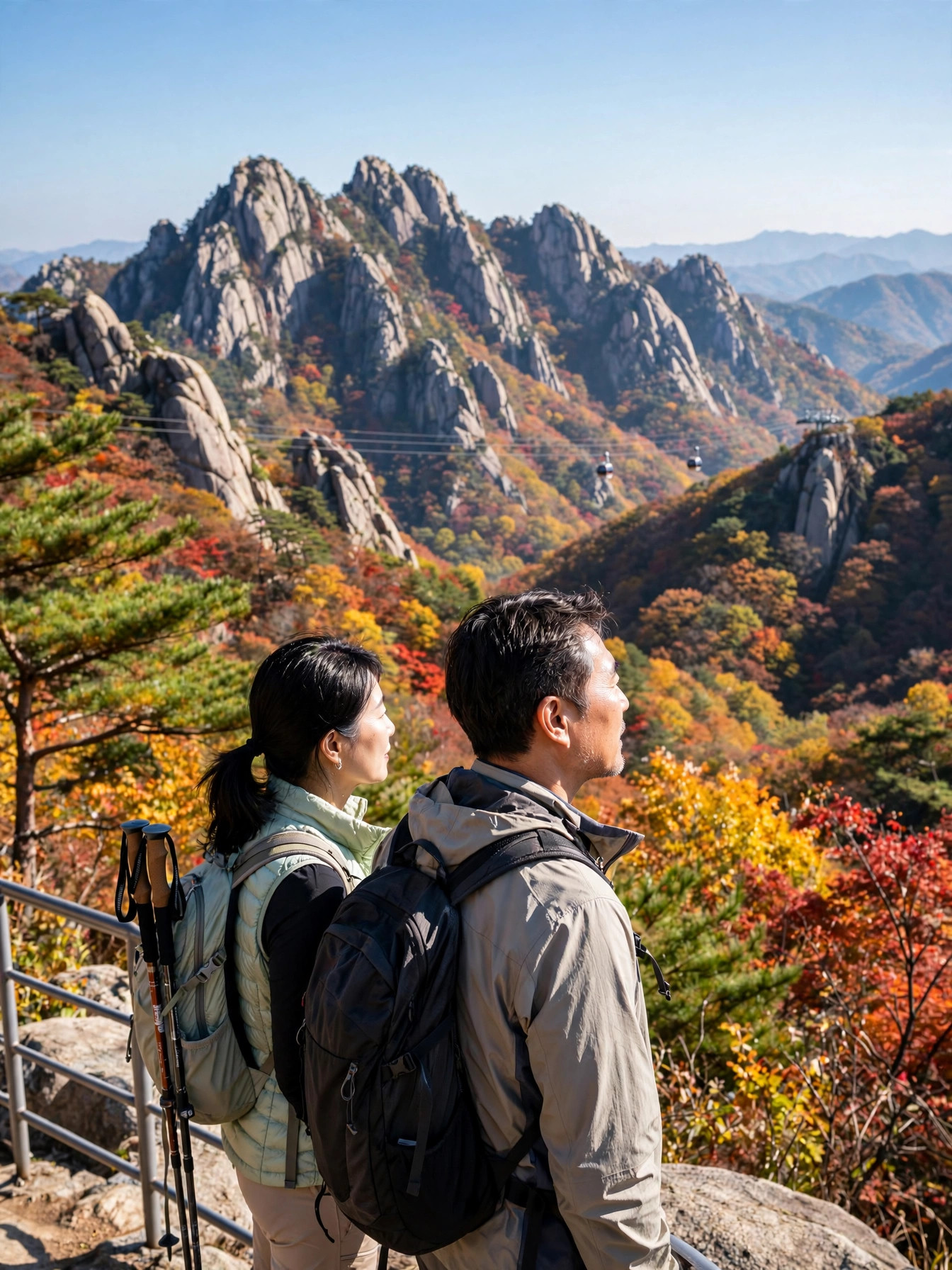 전망대에서 설악산 단풍을 바라보는 부부