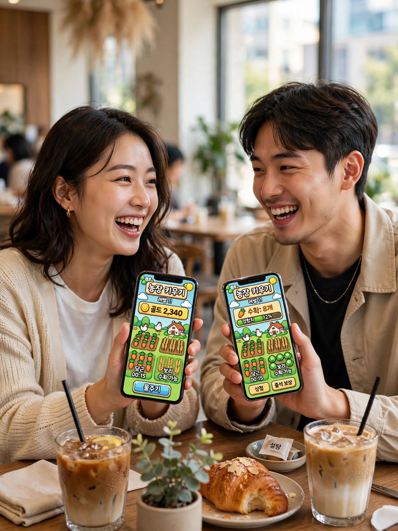 카페에서 맞팜하는 친구들