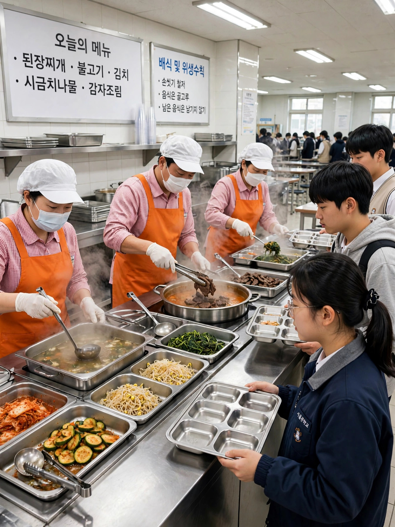 학교 급식실 배식 장면