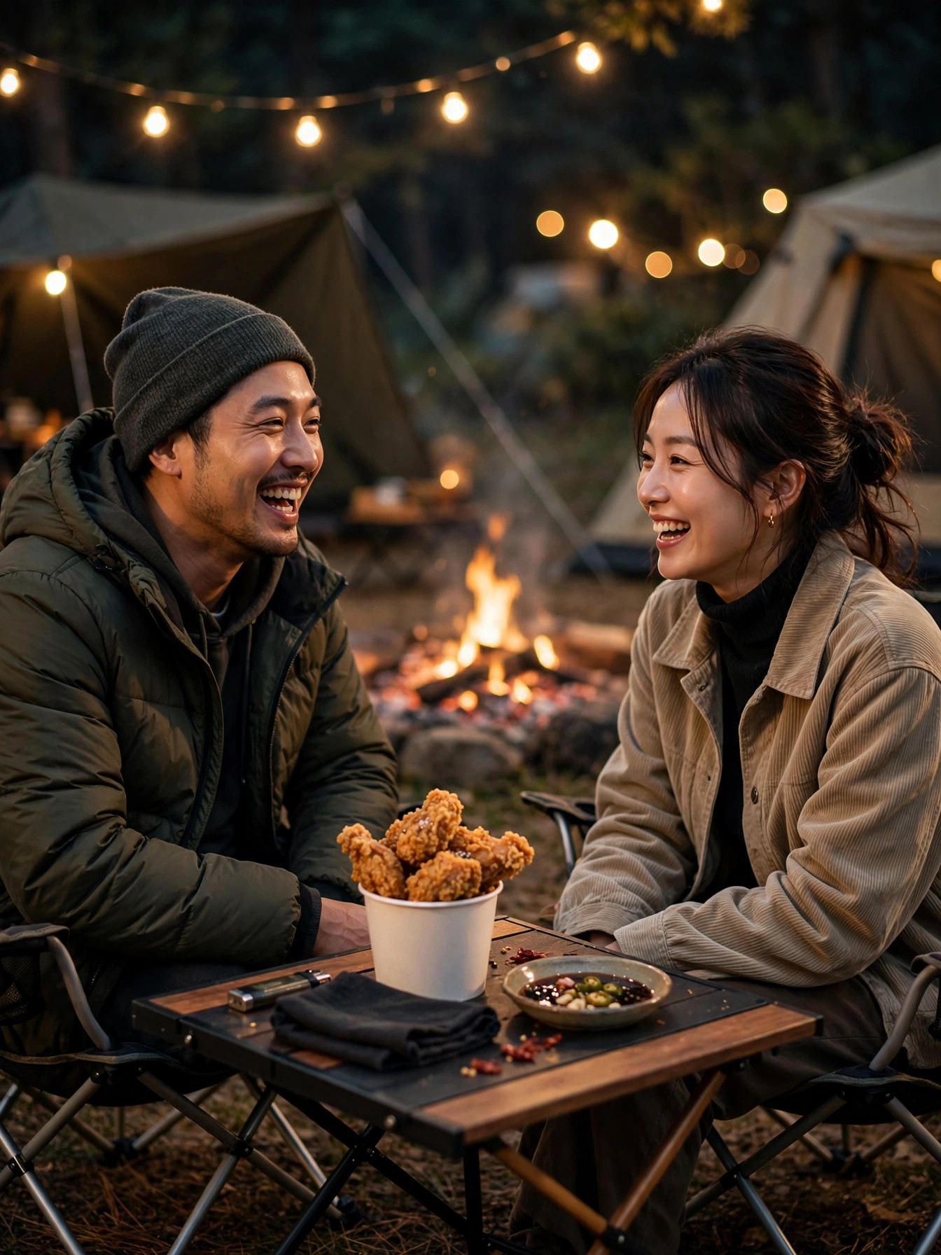 캠핑장에서 즐기는 닭껍질튀김 야식