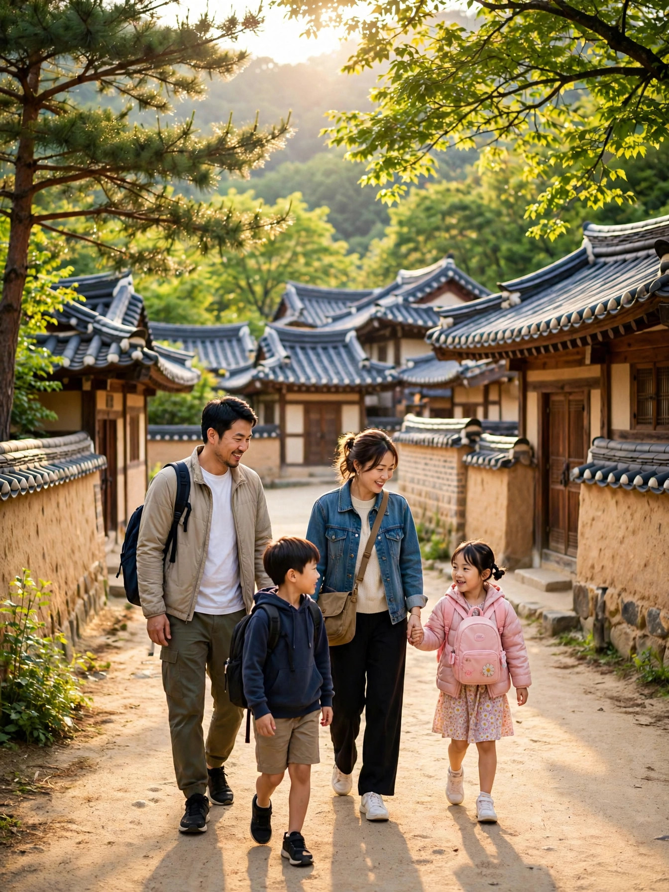 생활문화마을을 거니는 가족 여행객