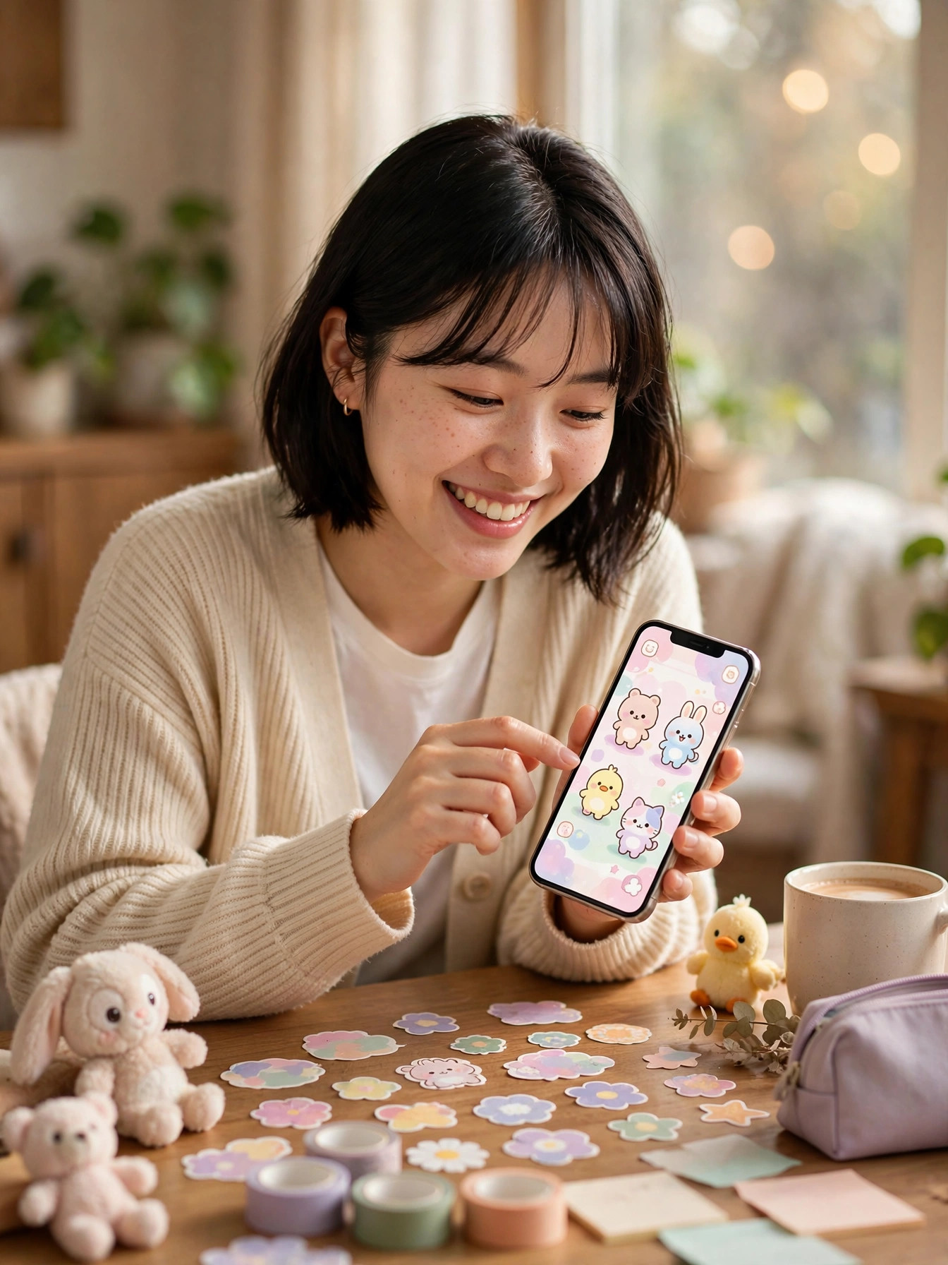 스마트폰으로 치이카와 테스트를 즐기는 모습