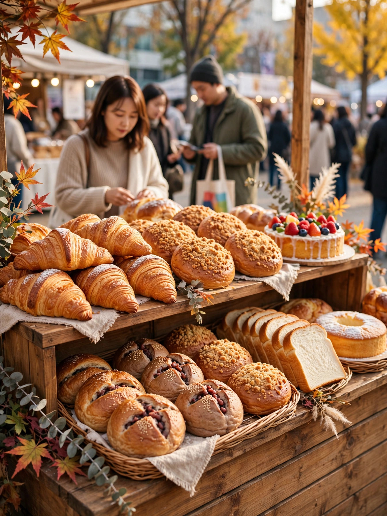 빵 축제 부스 앞 빵 진열대