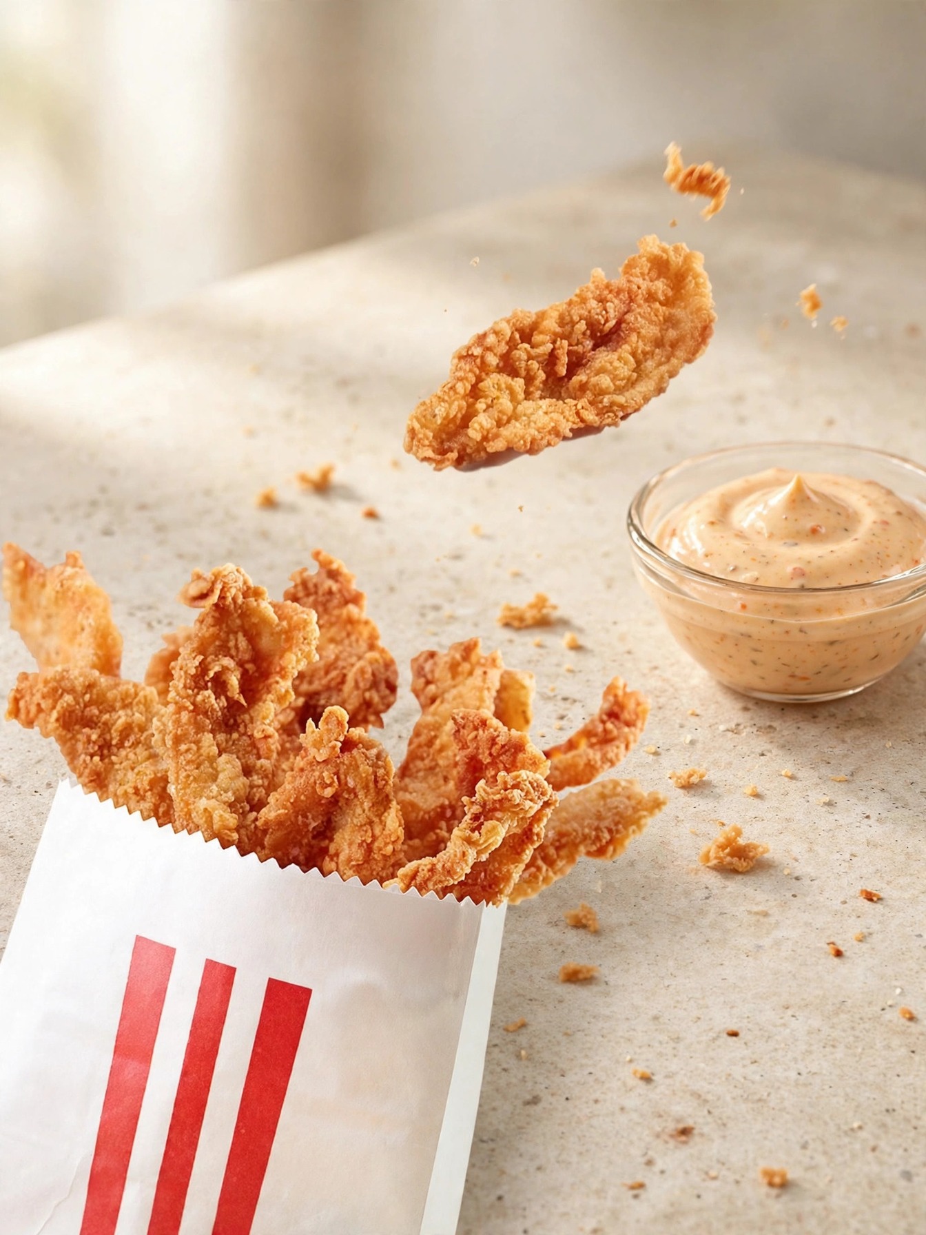 바삭한 KFC 닭껍질튀김과 스파이시 마요 소스