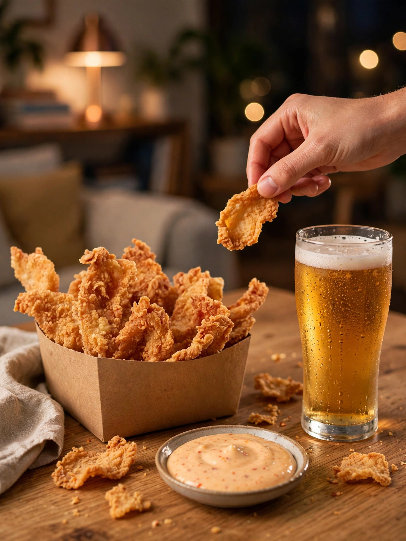 맥주와 함께 즐기는 KFC 닭껍질튀김 안주 세팅