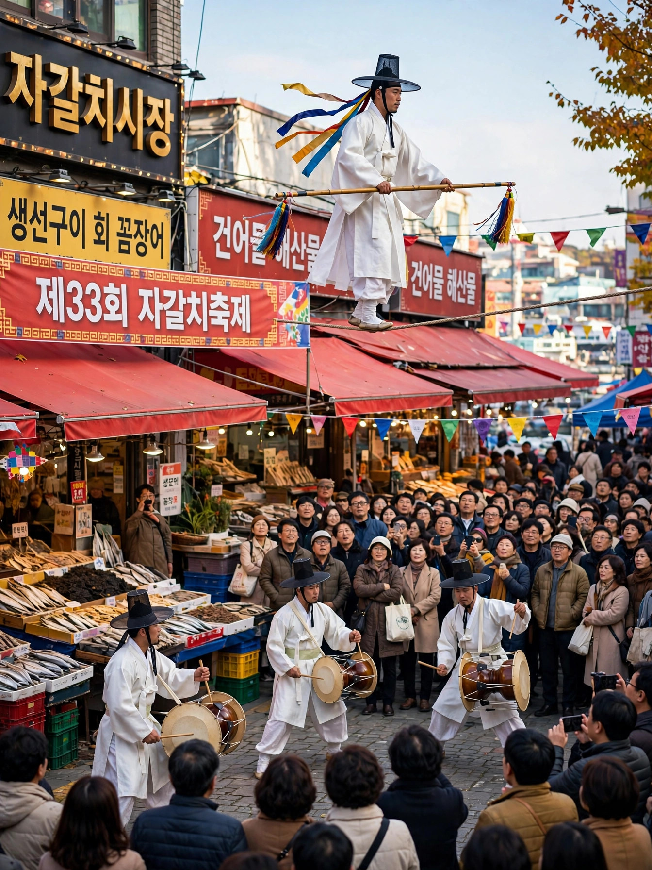 자갈치축제 길놀이 줄타기 전통 공연
