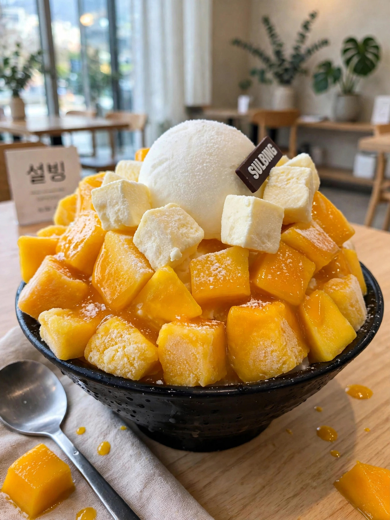 설빙 매장에서 즐기는 망고 빙수