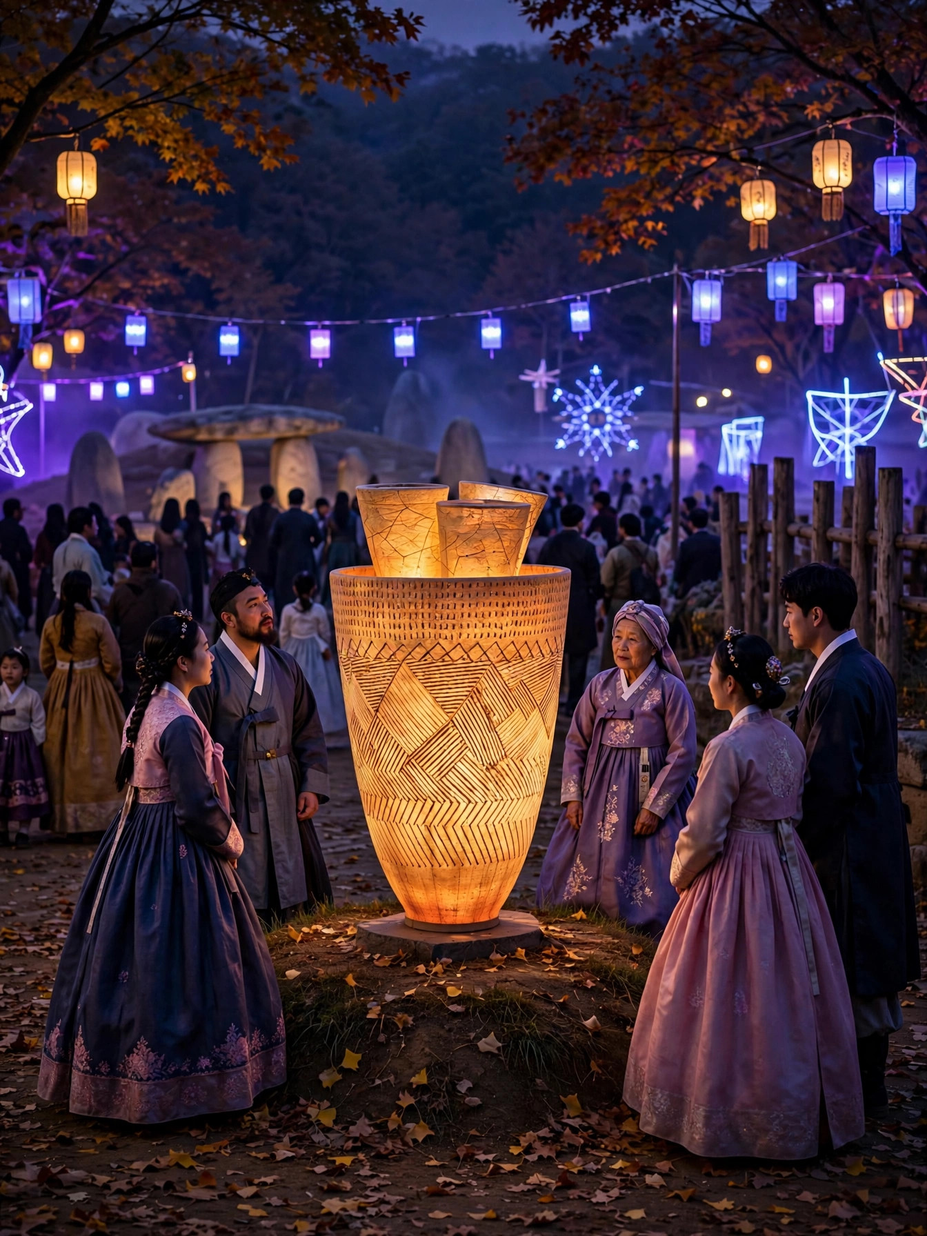 야간 빛으로 물든 암사동 유적 축제장