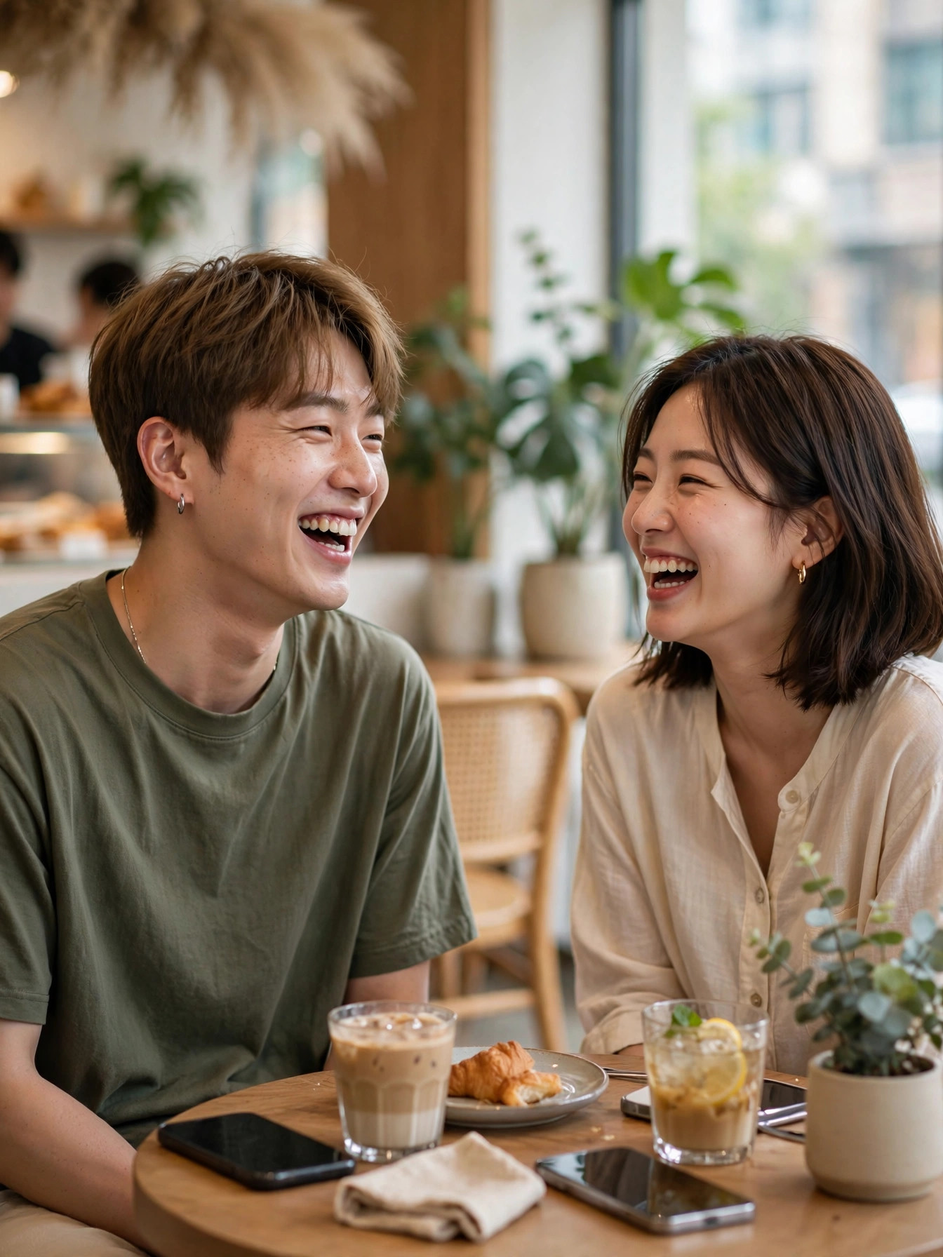 카페에서 함께 웃는 친구들