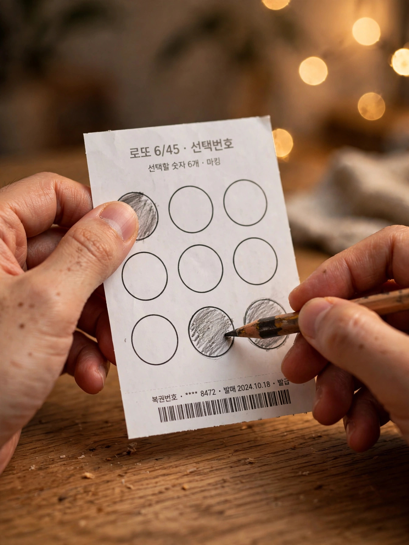 로또 용지에 번호를 마킹하는 모습