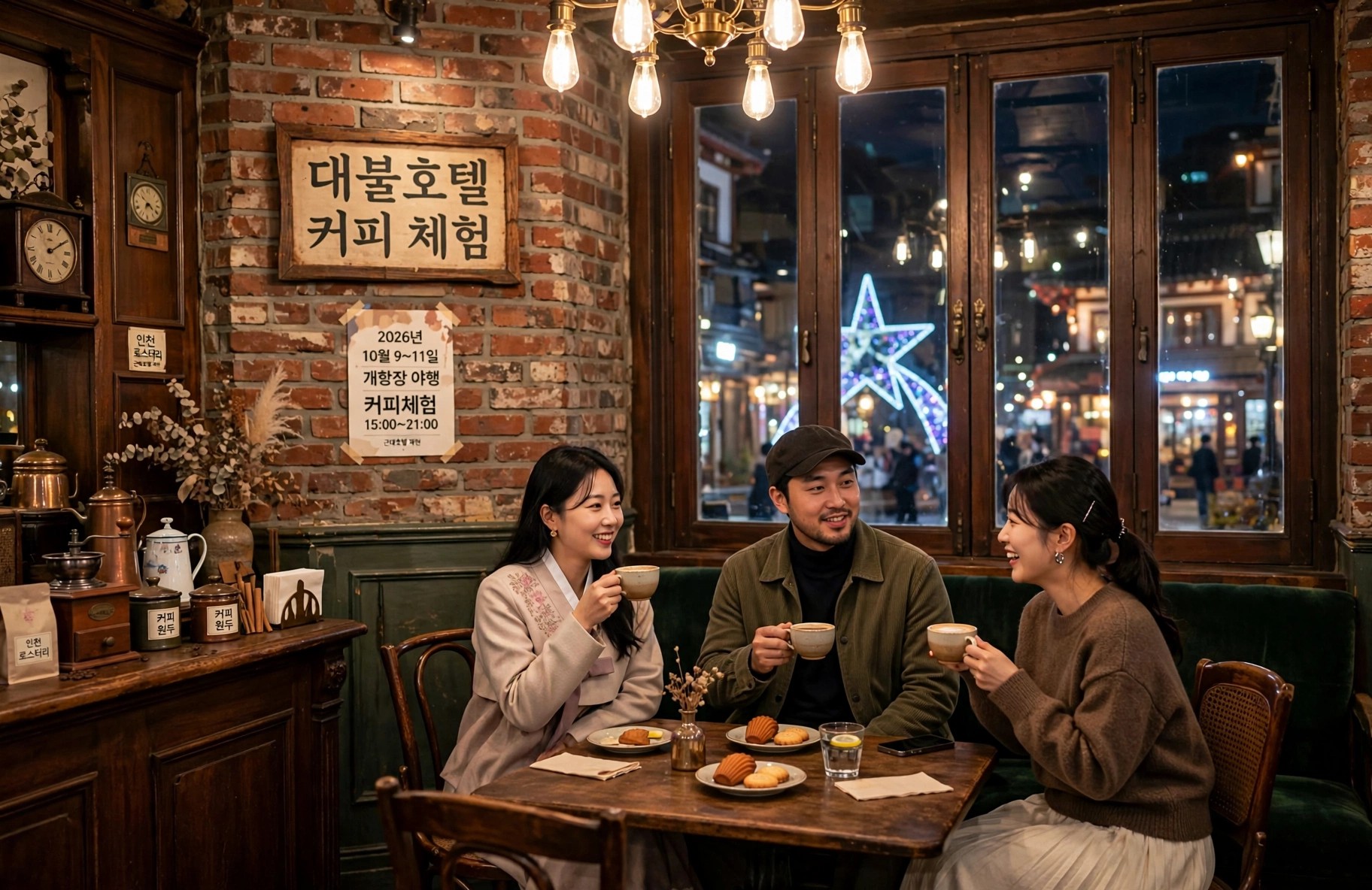 대불호텔 커피 체험 공간에서 커피를 마시는 방문객들