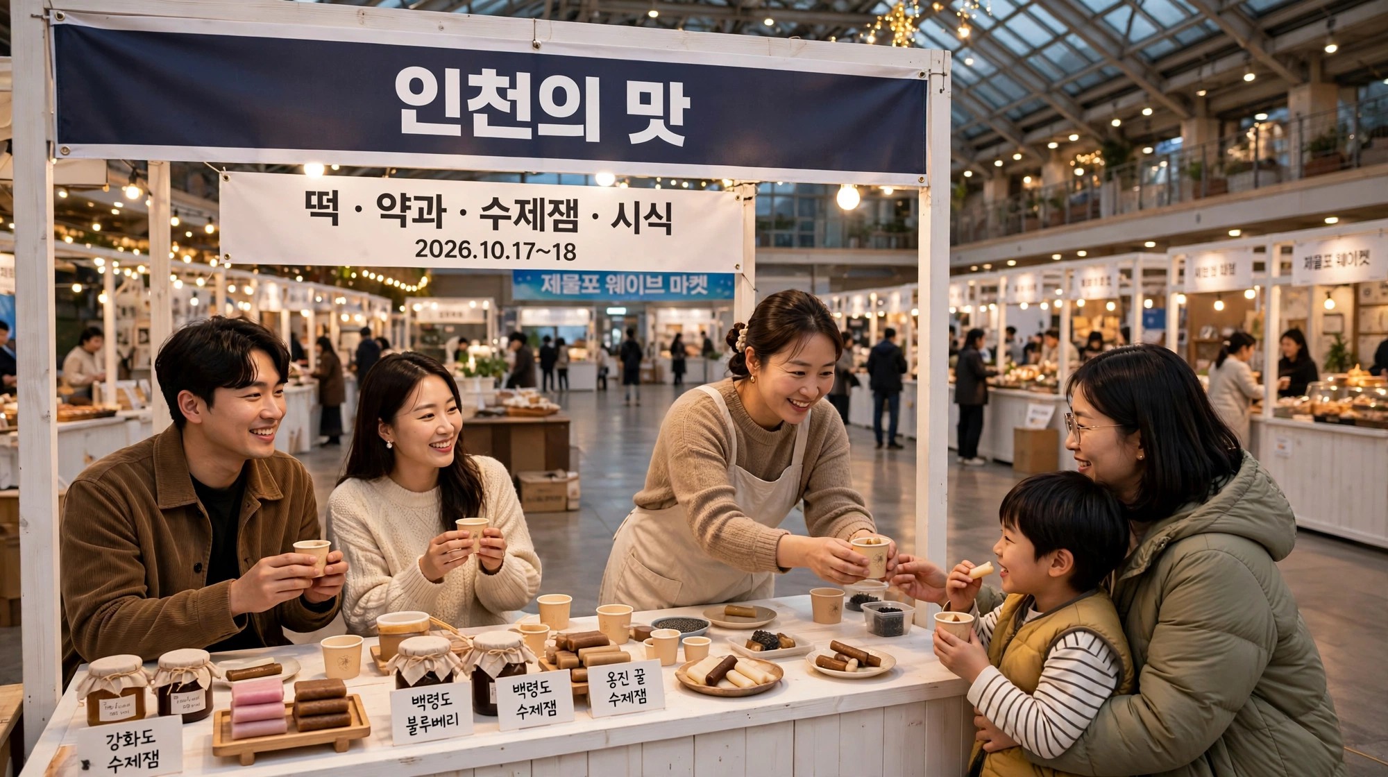 마켓 먹거리 부스와 시식