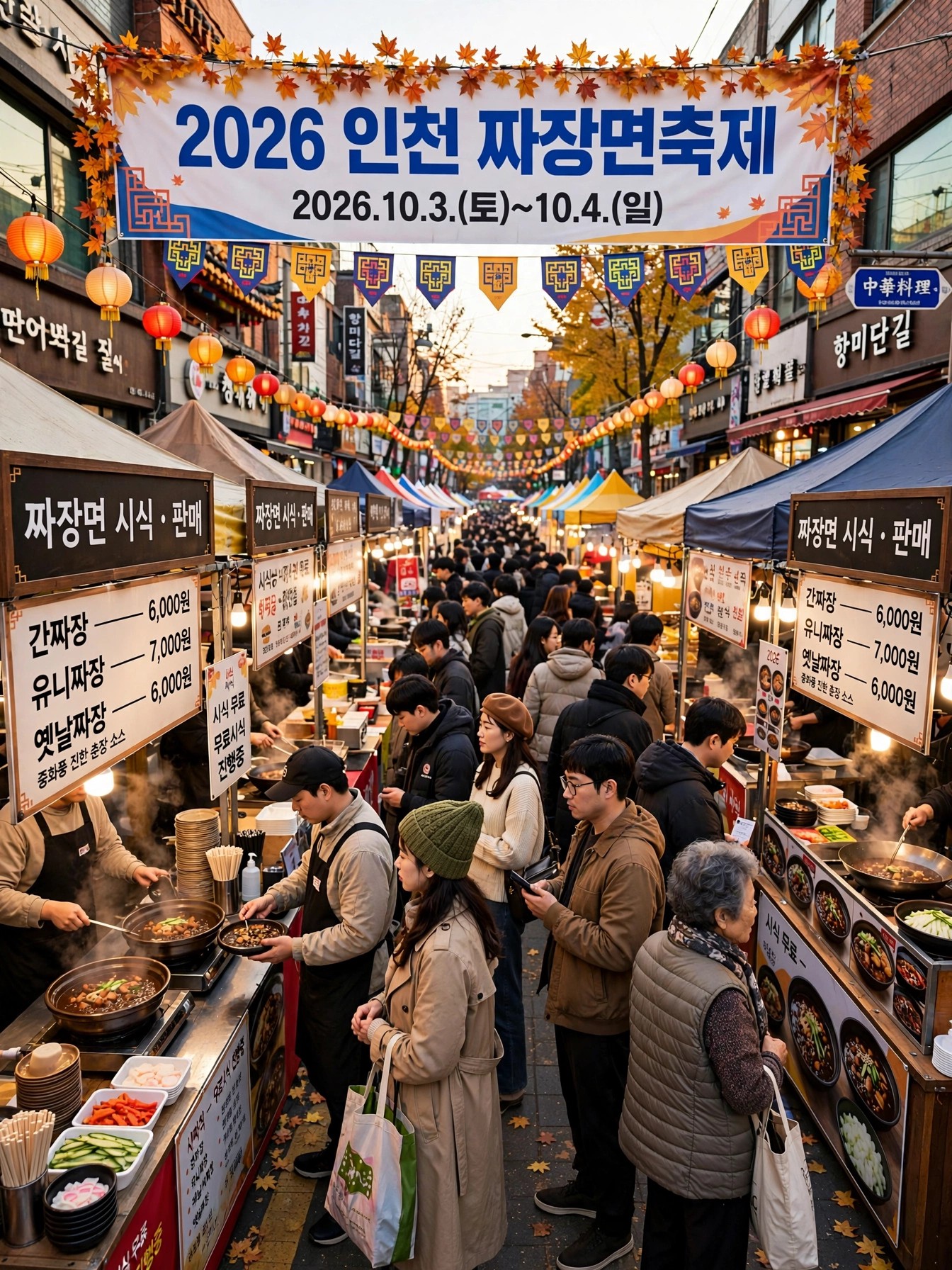축제 현장 먹거리 부스와 인파