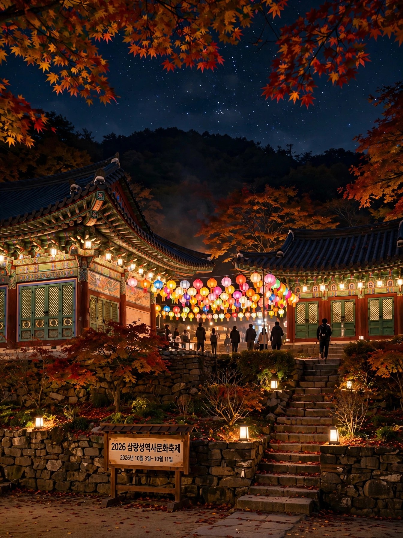 사찰 연등과 가을 밤하늘