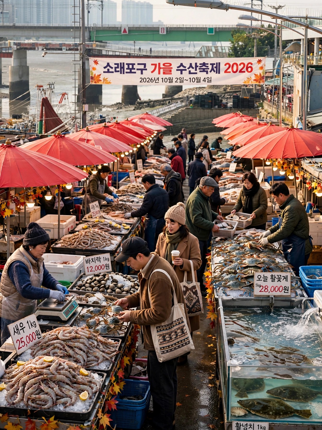 활기찬 수산시장 부스