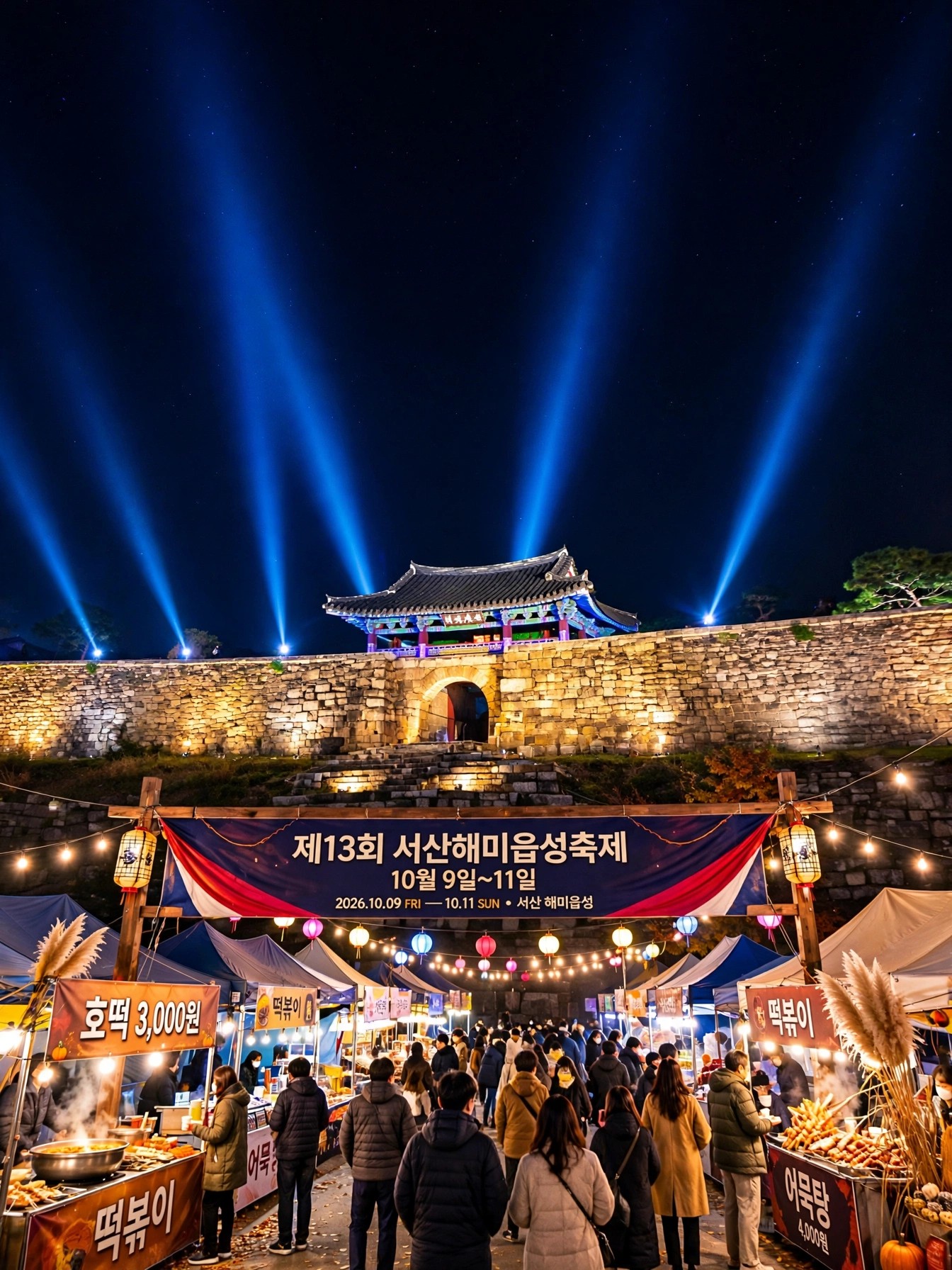 해미읍성 성벽 야경과 축제장