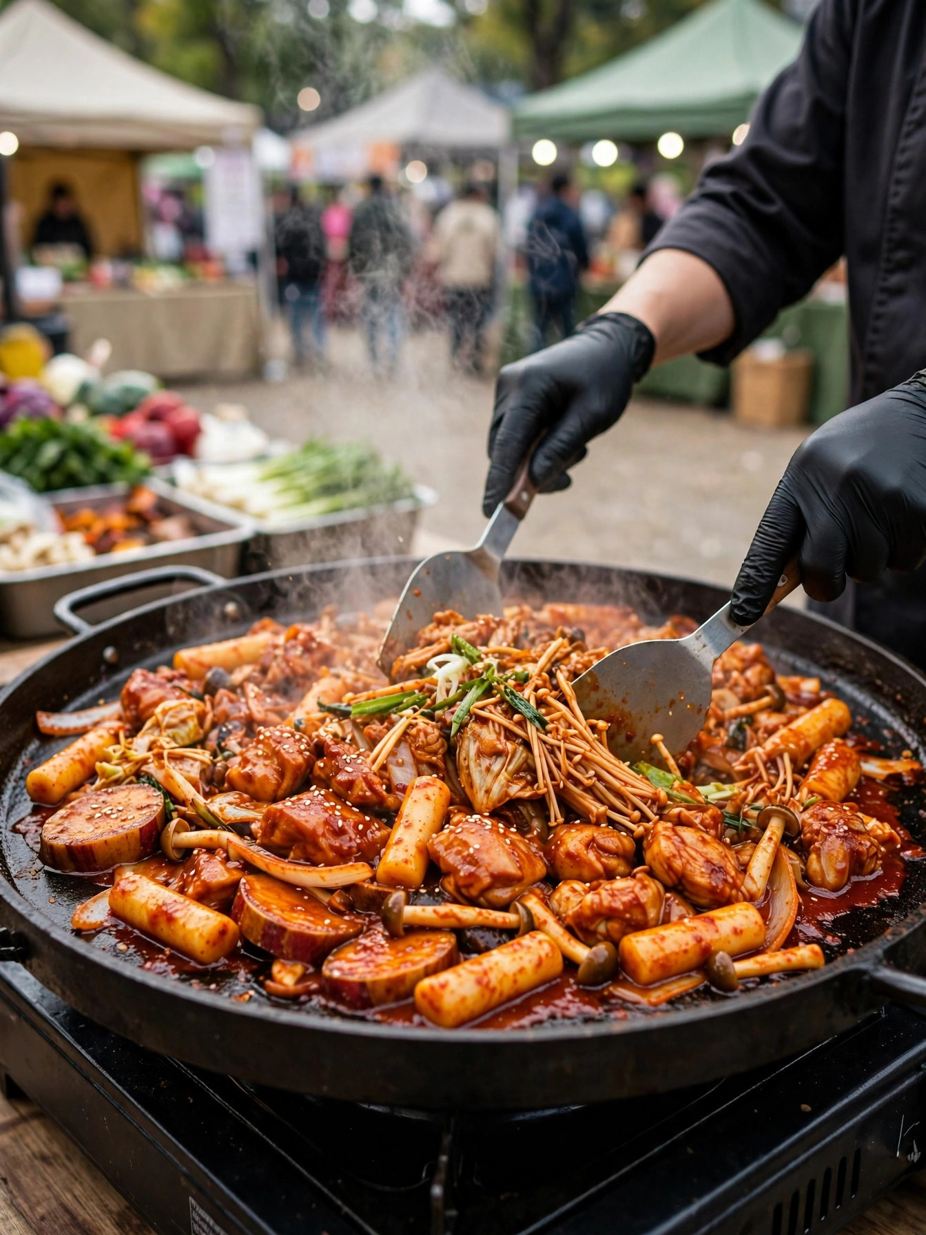 철판 닭갈비 조리 장면