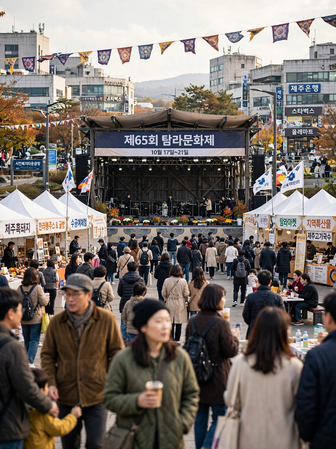 시민복지타운광장 탐라무대와 축제장 전경