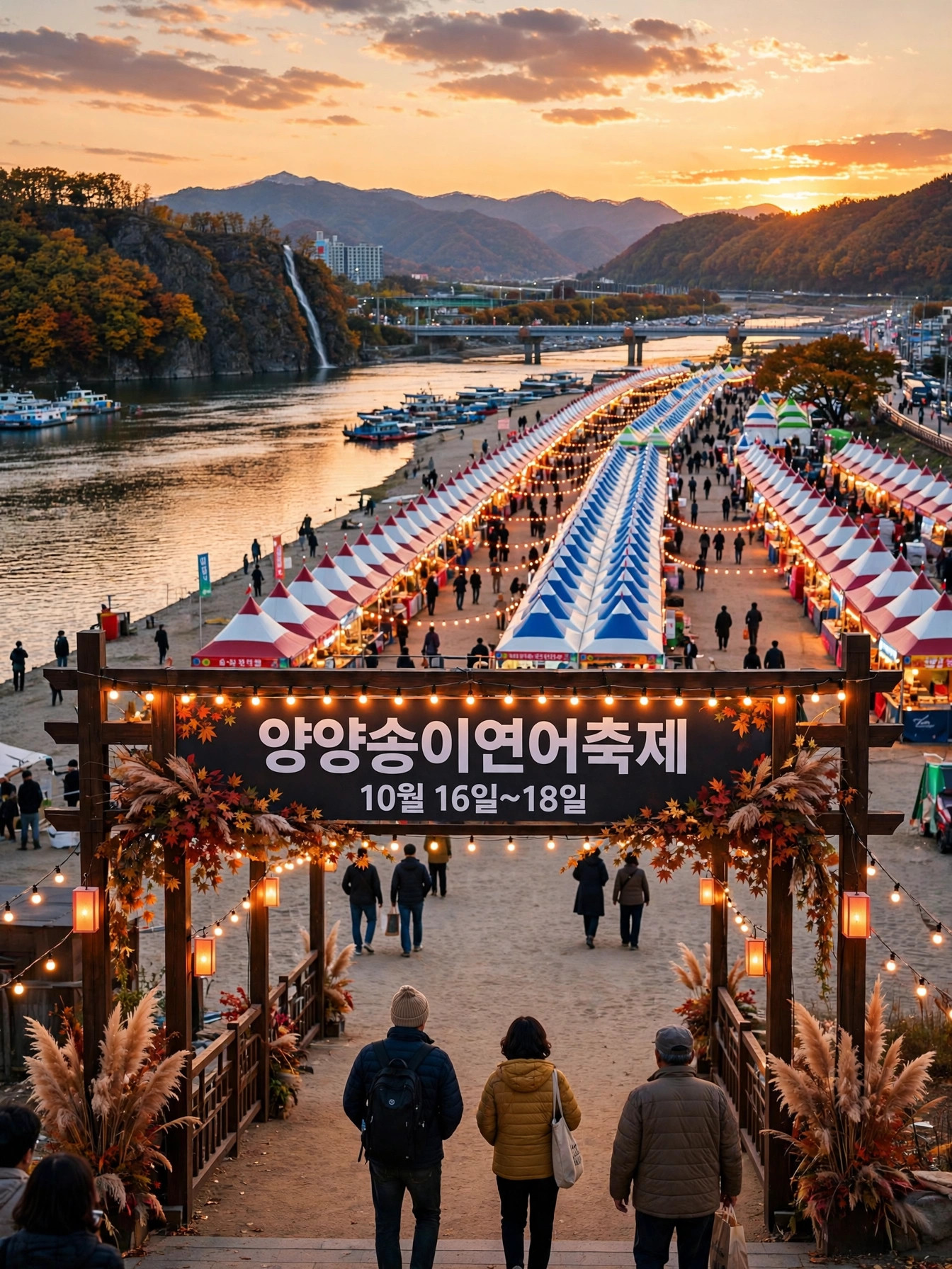 남대천 축제장 노을 전경
