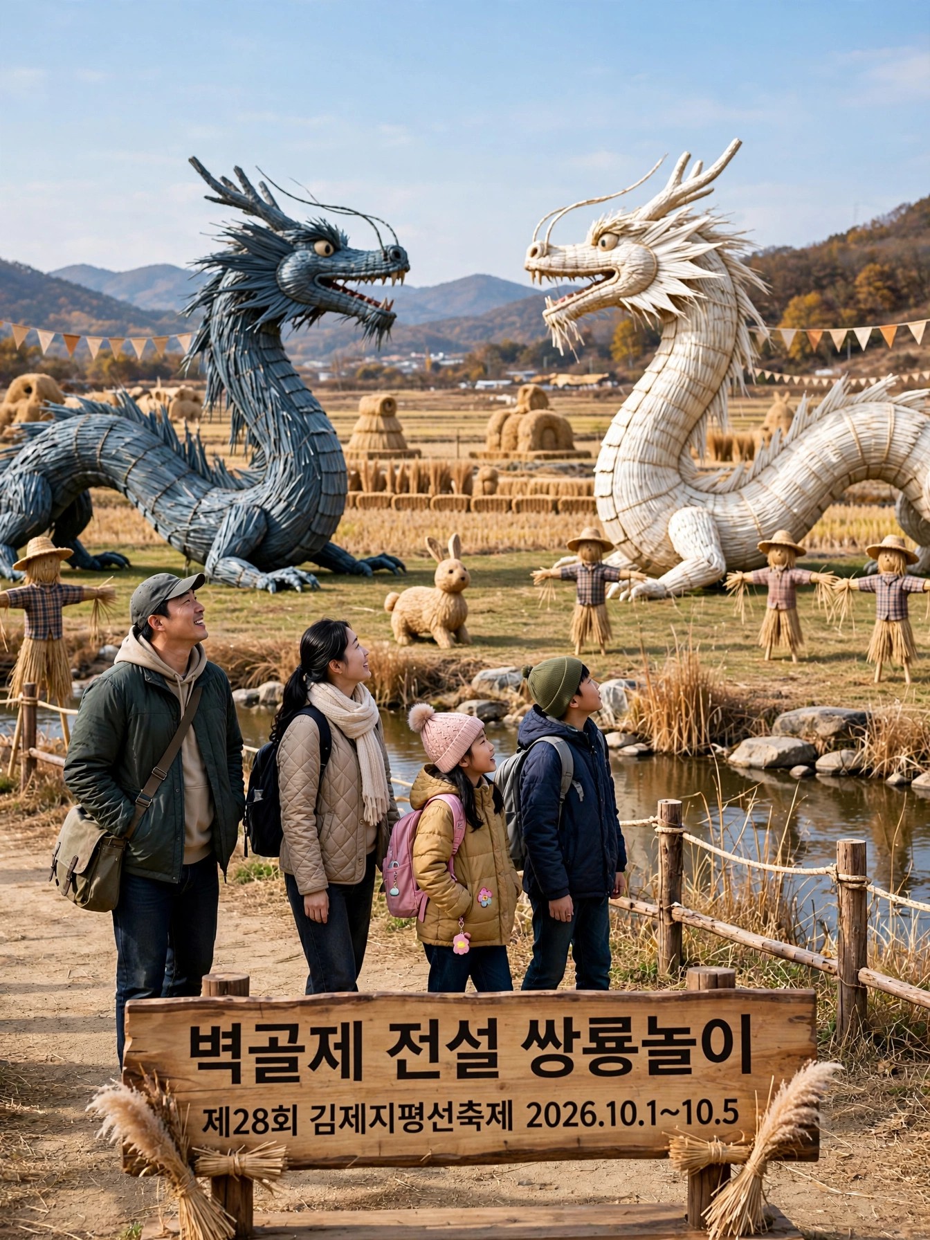 김제 지평선축제 들판 허수아비와 짚아트