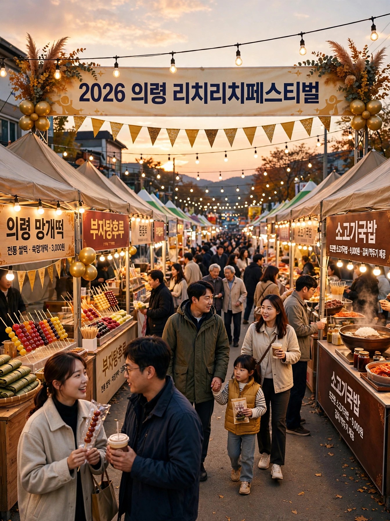 축제 먹거리 부스와 인파
